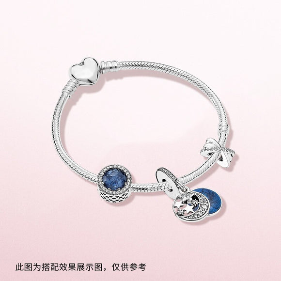 Fit Original Logo 925 Sterling Silver Blue Sky Love Braclet Women Crystal star opals Charms beads Snake Chain bracelets gift